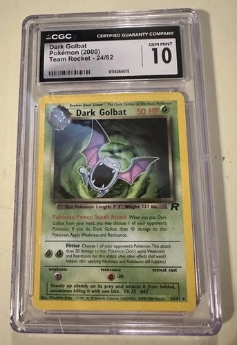 2000 WotC Pokémon Team Rocket Dark Golbat 24/82 Unlimited Rare CGC 10 Gem Mint