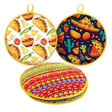 3x Classic Tortilla Warmers, Insulated Soft Cloth Pouch, Microwavable Fabric Bag