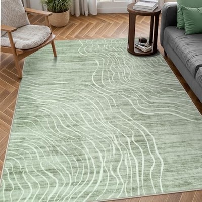5x7 Sage Green Modern Abstract Area Rugs for Living Room, Washable Rugs for 