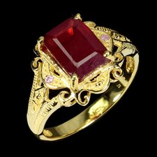 925 Sterling Silver Ring Octagon Ruby 9x7mm Natural Gemstone Jewelry Size 9