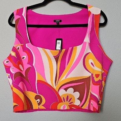 Express NWT Square Neck Mod Psychedelic Sleeveless Crop Top XL