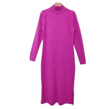 Charter Club Luxury Midi Dress Womens Medium Fuchsia Cashmere Mock Neck Knitted