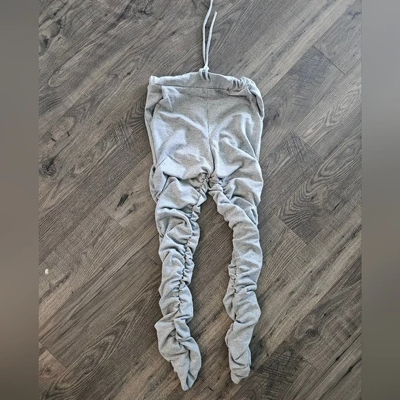 Talla M Gris Acanalado Cordón Leggings Bolsillos Informal Atletismo Informal Cómodo Foto 4 de 4