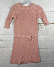 Hope & Henry Girls Dress 8 Pink Organic Cable Knit 1/2 Sleeve Belt Mock Neck