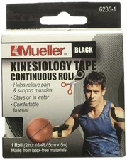 Mueller Kinesiology Tape Muscle Pain Relief Continuous Roll Black Latex Free 1ct