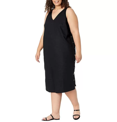 plus size black linen dress Islet Button-Down Linen Maxi Dress
