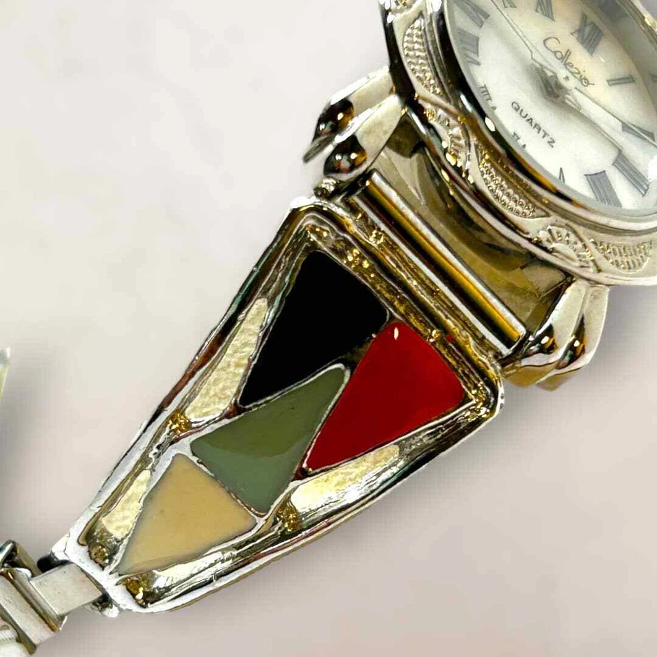 Reloj Boho Collezio Estilo Suroeste Esmalte Incrustación Plata Banda Flexible Foto 3 de 4