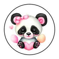 30 VALENTINE'S PANDA ENVELOPE SEALS STICKERS LABELS TAGS 1.5" ROUND