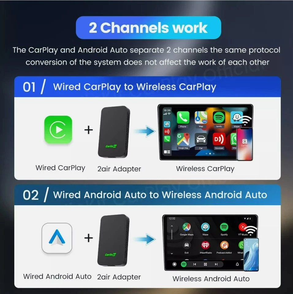 CarlinKit 5.0 2Air Coche Cableado a Inalámbrico CarPlay Android Auto Plug&Play Adaptador Foto 3 de 4