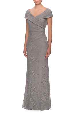 NEW LA FEMME Portrait Neck Lace GOWN DRESS SIZE $469 PLATINUM NORDSTROM 