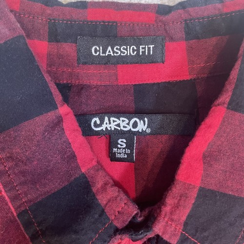 Carbon Mens Red Plaid Lumberjack Style Button Up Shirt Size Small 100% Cotton - Picture 2 of 6