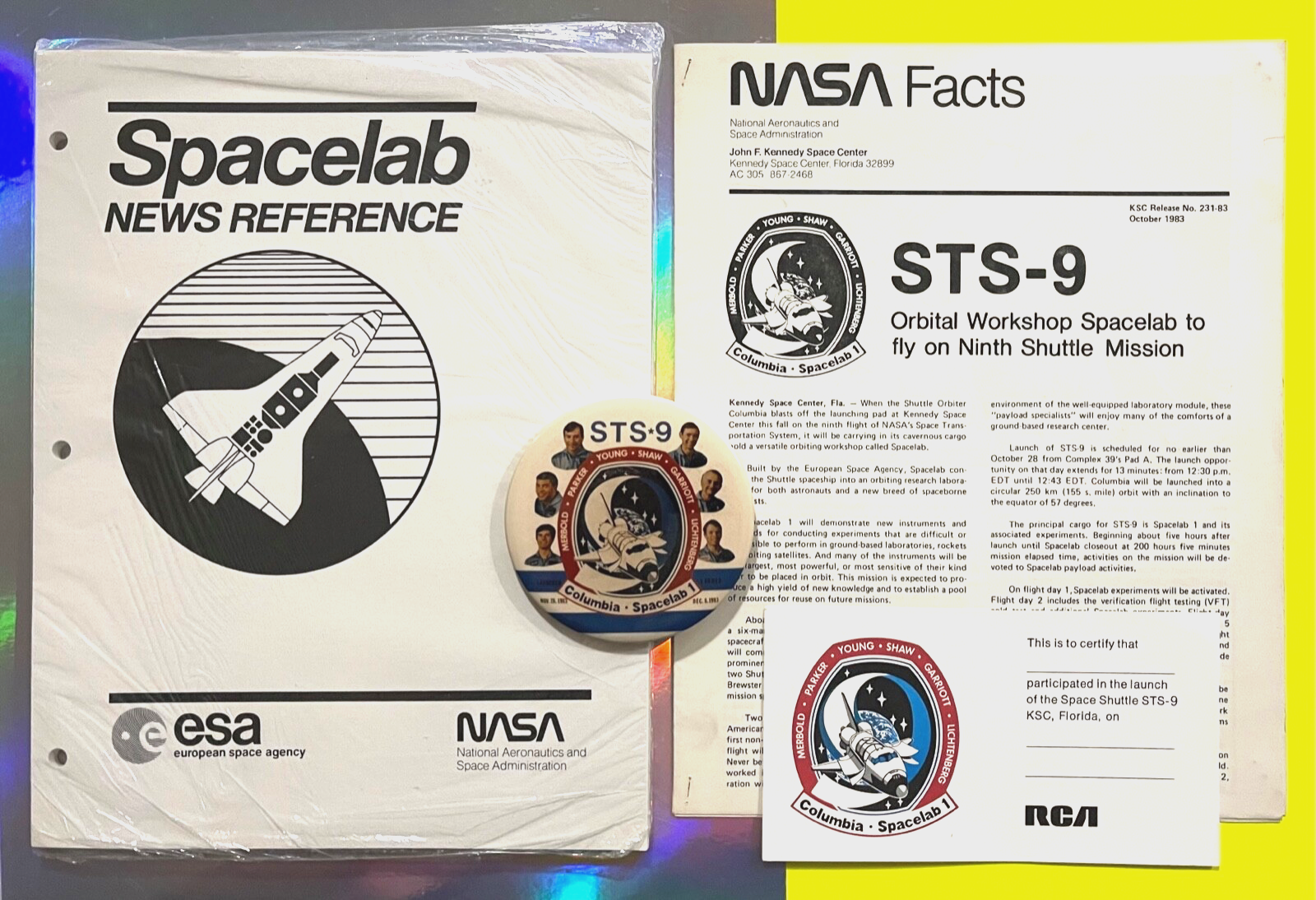 Spacelab Kit STS-9 SPACELAB NASA PRESS KIT PARTICIPATED LAUNCH CARD FACT SHEET ...