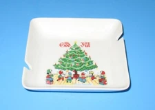 Vintage 1965 God Jul Merry Christmas Swedish Berggren Elves Around Tree Ashtray