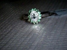 White Zircon Oval  Rare Green Alexandrite Halo Ring, 925, Sizes 6  7, 1.46 TCW