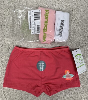 NEU Vertbaudet Mädchen 100 % Baumwolle 3er Pack rosa rot Shorts Slips 4-5 5-6 Jahre