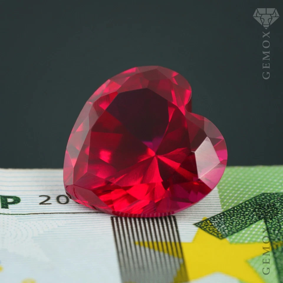 Ruby Loose Gemstone Heart Cut Genuine LabGrown Raspberry Red Stone Faceted Heart - Image 4 of 4