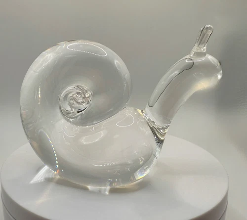 Steuben Crystal Snail Figurine - Signed - Clear Glass - 3.5” Long - Mint