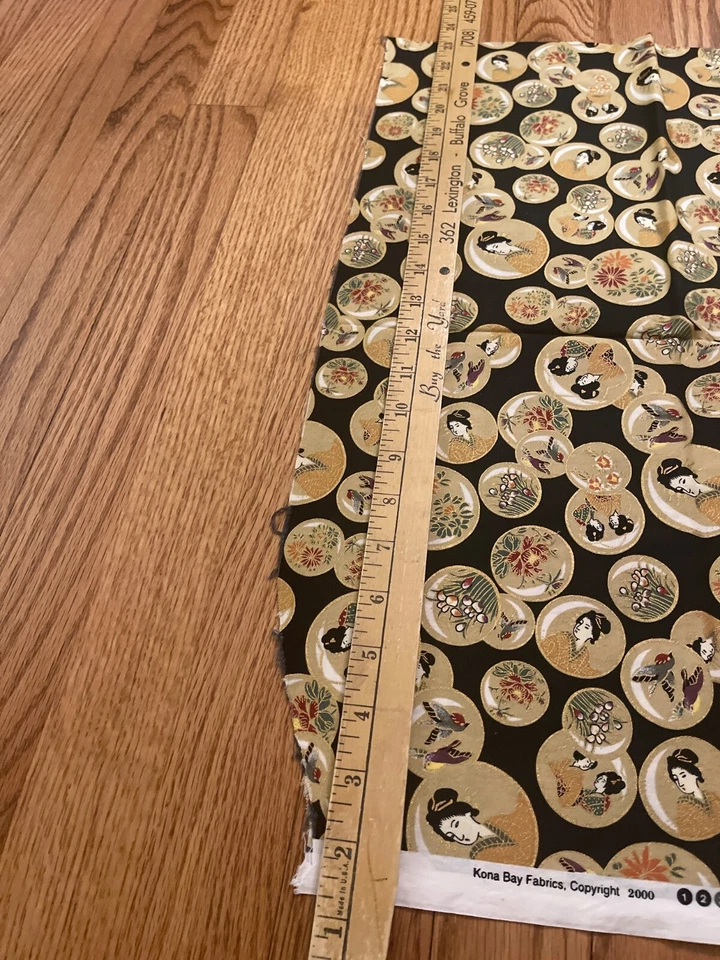 全新 2000 Kona Bay 亚洲面料 1.3 码棉艺妓花朵金色细节完好 — 第 4/4 张图片