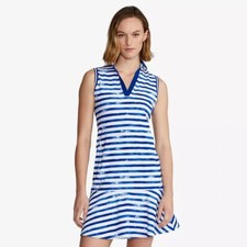 XL- Ralph Lauren RLX Golf Women's Performance Interlock Polo Dress, Blue/White.