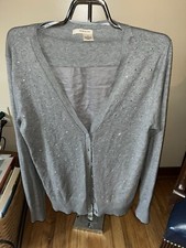 Womens DKNY Jeans Gray Sweater W/Silver Studs Size M EUC