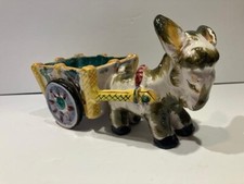 ITALIAN POTTERY 9" long COLORFUL DONKEY PULLING CART