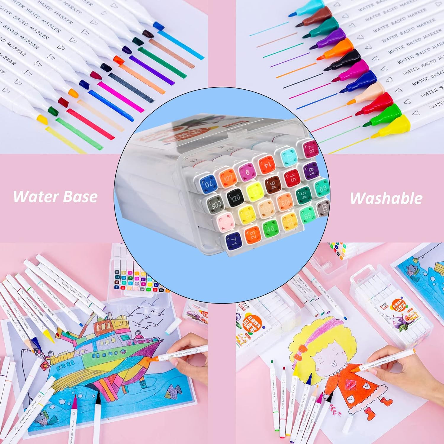 24 PCS Watercolor Based Double Head Marker Pens Stationery Art Supplies for Kids