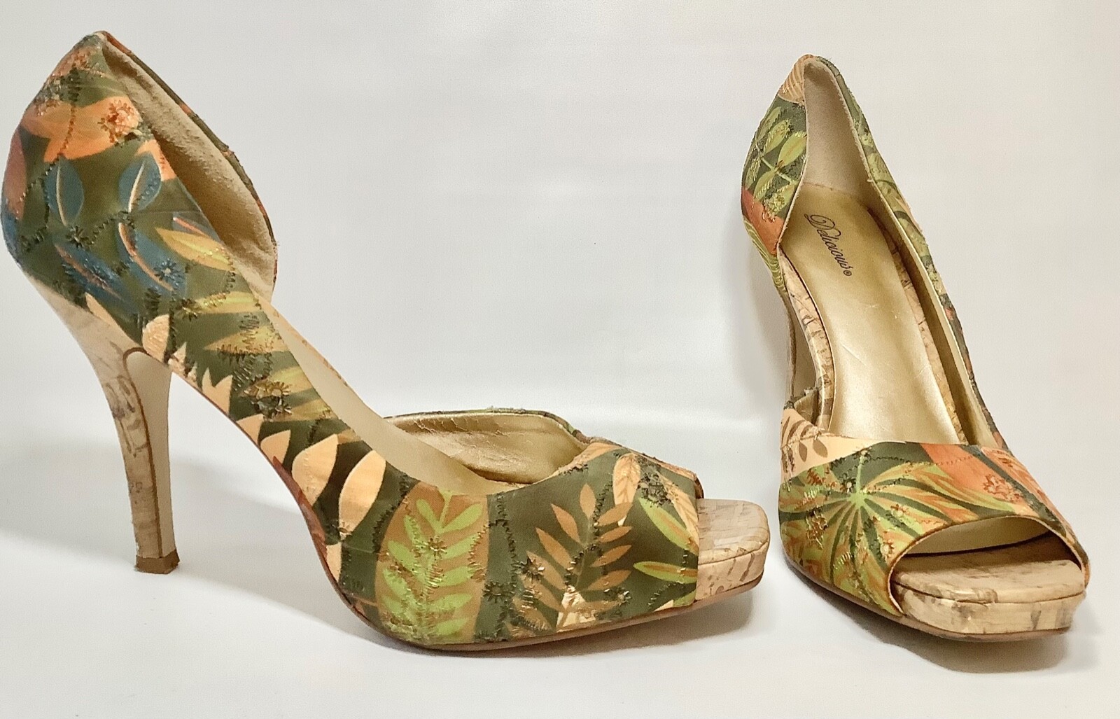 Delicious Brown Green Floral Leaves Peep Toe High Heels Pumps 8 | eBay