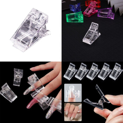 US 20 Pc Clear Poly Nail Gel Tips Clip for Quick Building Extension DIY Clamp