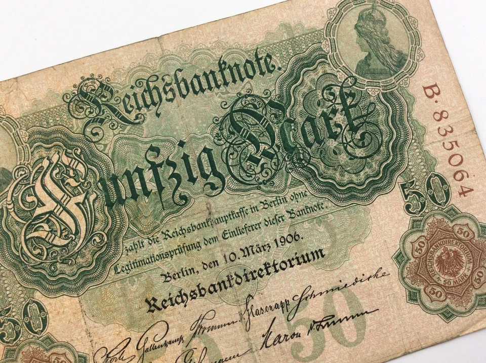 1906 Germany 50 Mark Fifty Mark Reichsbanknote Circulated Banknote 6 Digit W184 - Image 3 of 4