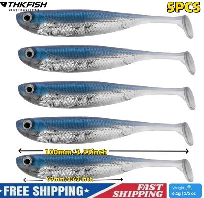 THKFISH 5PCS 3.94in Soft Plastic Swimbait Paddle Tail Shad Fishing Lure Minnow Swim Bait