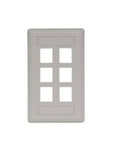 HUBBELL Six Port, Single-Gang, Rear Loading Multimedia Faceplate, Office White