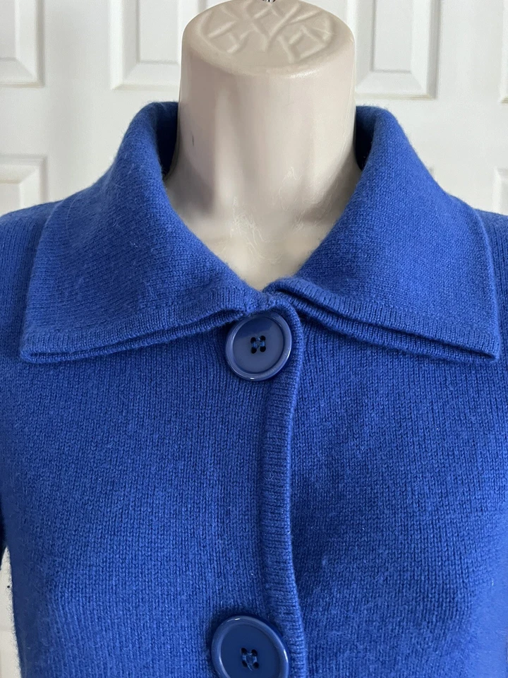 Evelyn Grace твердый королевский синий чистый кашемир кардиган свитер 3 большие пуговицы M - Изображение 3 из 4