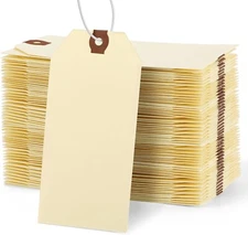 100 Pcs Manila Shipping Tags with Strings, 4 3/4" x 2 3/8". Hang Tags Durable