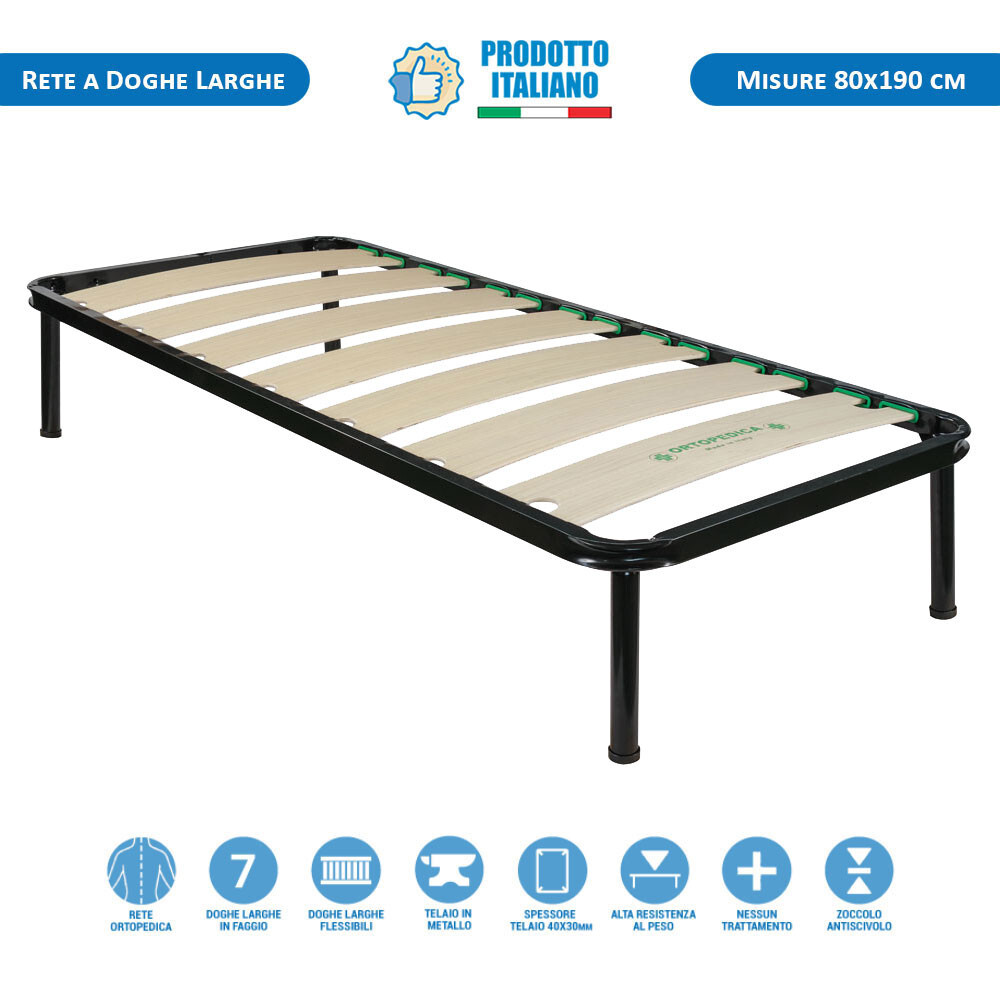 Rete Ortopedica Singola 80x190 In Legno Di Faggio - Doghe Larghe 17cm, Telaio Metallico - Foto 13