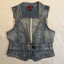 Vintage Y2K Guess Jeans Denim Vest With Cinched Button Waist Size Small