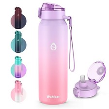 Gourde Isotherme avec Paille Amovible 1L, [INOX 18/10] Bouteille d'eau Avec