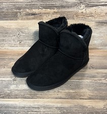 Cushionaire HAPPY Faux Fur Lined Slip on Booties in Black Size 9 NEW