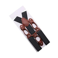 Button End Y Back Suspenders 35mm Leather Trim Adjustable Men's Pants Braces