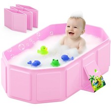Pink Collapsible Baby Bathtub - Portable, Foldable, Toddler, Drain Plug
