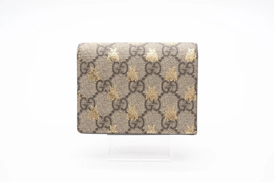 Portefeuille compact GUCCI GG Supreme Bee beige marron double rang B