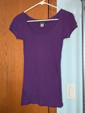 WET SEAL Purple Cap Sleeve Scoop Neck Ribbed Shirt Top ~ Sz Small