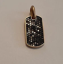 David Yurman 18k Rose Gold Black Diamond Tag Pendant 27mm