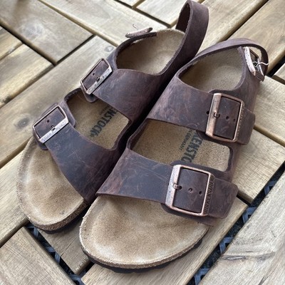 Birkenstock Milano Sandale 39 Schmal Leder Braun Wildleder Riemensandale