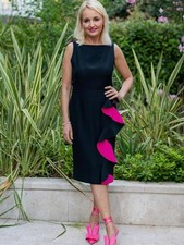 Alexander McQueen $1990 Black Pink Ruffle Two Tone Crepe Sheath Dress Punk Goth 