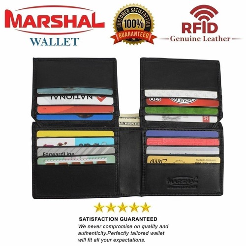 RFID Signal Blocking Theft Protection Leather Large Thick Security Mens Bifold W