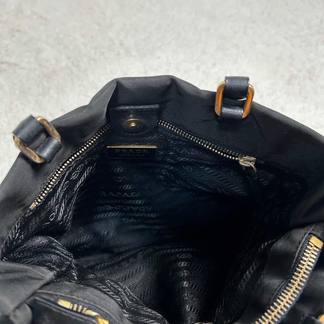 Excellent Condition PRADA Triangle Logo Plate Nylon Leather Shoulder Tote Bag Bl thumbnail 14