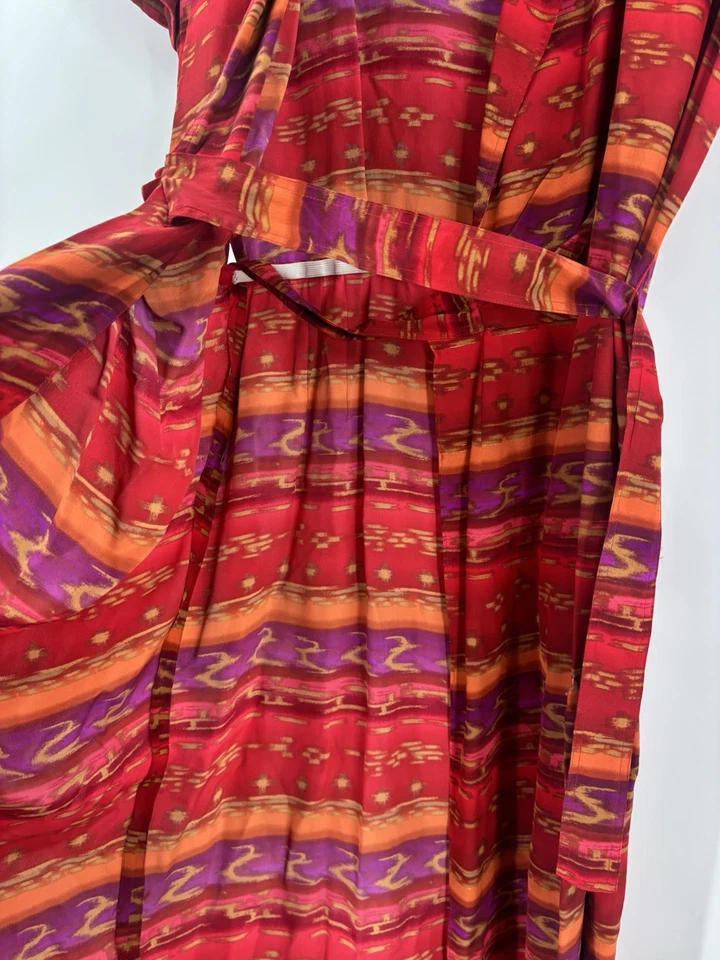 Maxi vestido envolvente vintage Maggy London para mujer 10 rayas rojas 100 % seda años 80 90 Foto 2 de 4