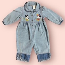 Vtg Mickey Co Disney Embroidered Minnie Denim Bib Overall 12m Coverall Romper