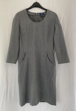 Gant Uk 8 Pinstripe Dress Grey & White Shift Half Sleeve Summer Work Smart MIDI