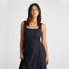 NWT $168 Madewell Seamed Squareneck Jet Black Midi Dress Womens Size 00